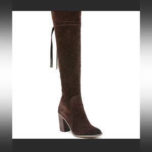 Franco Sarto Ellyn Over-the-Knee Black Boot Size 7  Suede Knee High Boot Fringe